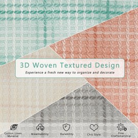 VinneGenzz 2PCS Storage Boxes with Lid 3D Textured Fabric Storage Bins Closet Organizer Containers Decorative Collapsible Washable Shelf Baskets with Faux Leather Handles (Mint Green, Small Size)