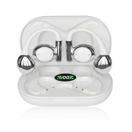 Open Ear Headphones, Wireless Open Ear Earbuds with Mic, Stereo Sound, ENC Noise Canceling, LED Display Charging Case, Bluetooth 5.3 Earphones with Ear Hooks for Running Cycling Driving Workout White