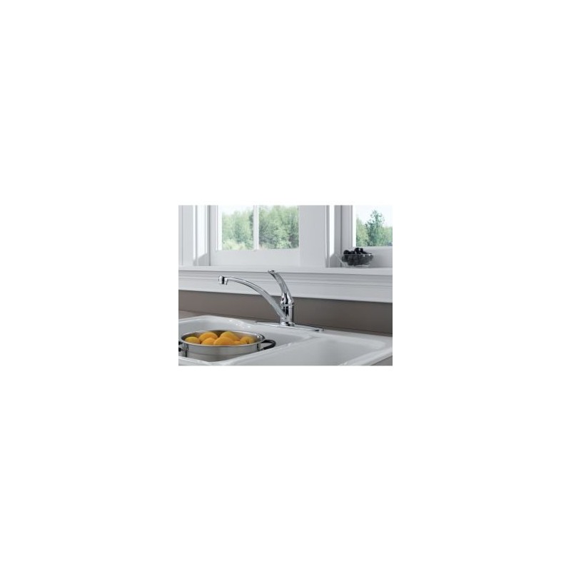 Delta Foundations Chrome Kitchen Faucet, Contemporary 3 Hole Kitchen Sink