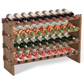 Domax Wine Rack Freestanding Floor - 4 Tiers Stackable Wine Rack 36 Bottle Wine Bottle Holder， Bamboo Wine Holder Wine Storage for Kitchen, Bar, Pantry, Wine Cellar and Countertop (Walnut)