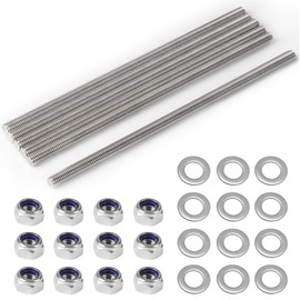 MIGUBIGU 6 Stück Gewindestange Edelstahl M8 x 200 mm, Vollgewindestange M8 mit 12 Sechskantmutter und Unterlegscheiben, DIN 975, Gewindestab Für Montage von Möbeln und Industrielle Fertigung