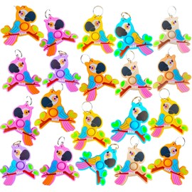 24 Packs Bulk Birds Animal Mini pop Fidget Keychain，Birthday Party Favors Supplies and Classroom Summer Student Prize Gifts