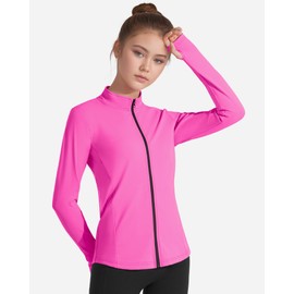 JOCMIC Girls Zip Up Jacket Horse Riding Shirts Kids Athletic Yoga Jackets Fall Winter Coats Rose Red 11-12 Years