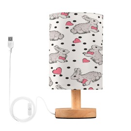 YETTASBIN Easter Bunny Bedside Table Lamp, Small LED Desk Light USB Nightstand Lamp with Non Slip Wood Base & Eye-Friendily Lampshade for Living Room Bedroom Dorm Home Office Desk Decor
