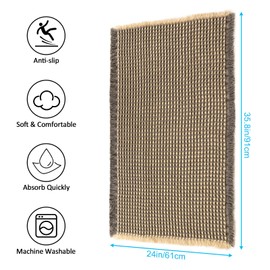 Mavicen Bath Mats & Bath Rugs 61 x 91 cm, Super Absorbent Non-Slip Bath Mat, Machine Washable Bath Rugs with Tassels, Bath Mat Boho for Bathtub, Sink, Entrance Area (Beige/Grey)