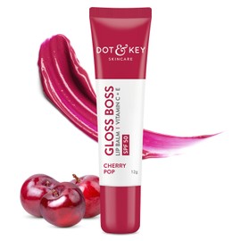 DOT & KEY Women's Cherry Lip Balm SPF 50 (12gm) Moisturization For Smooth and Brightens Lips Shea Butter with Vitamin E|Tinted Lip Balm for Glossy, Buttery Soft Lips|with Vitamin C for Dark Lips