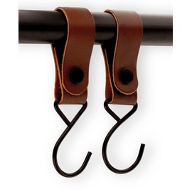 Brute Strength Multifunctional Hooks - Leather Loop - Cognac - 6 x - Coat & Camping Hooks