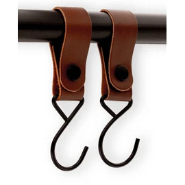 Brute Strength Multifunctional Hooks - Leather Loop - Cognac - 6 x - Coat & Camping Hooks