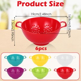 6 Pcs Mini Colander for Kitchen Plastic Berry Strainer with Double Handles 7.5 x 5.7 x 3 Inch Small Colander Strainer Compact Food Strainers for Fruits Vegetables Food