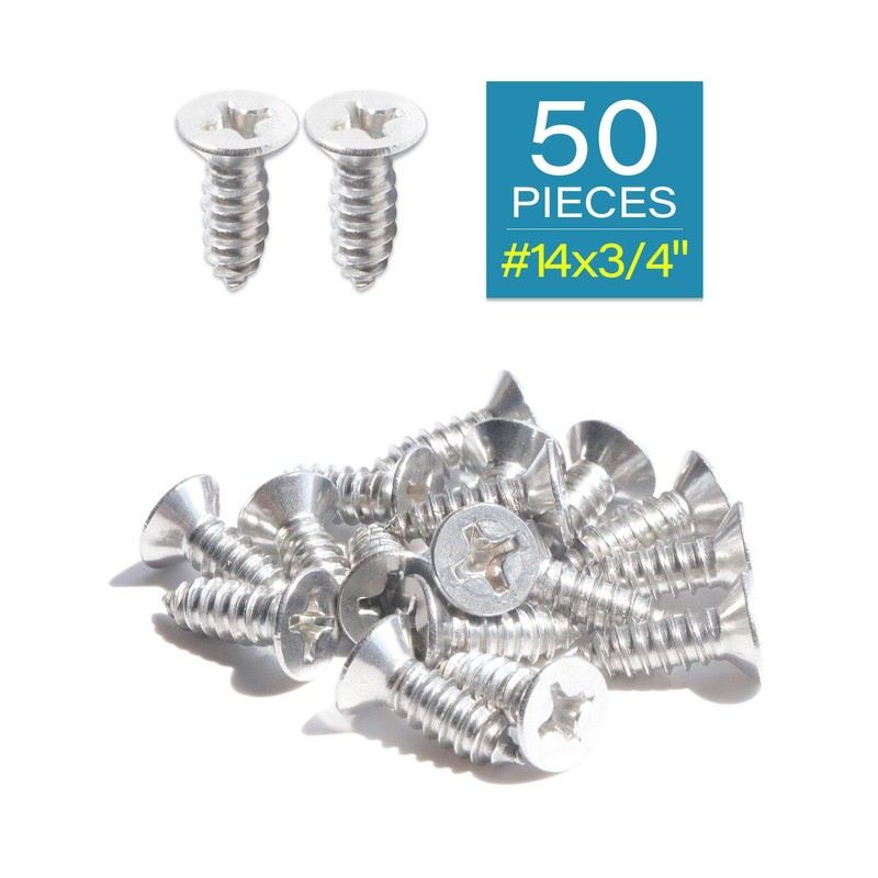 IMScrews 50pcs #14 x 3/4" (19mm) Stainless Flat Head Phillips