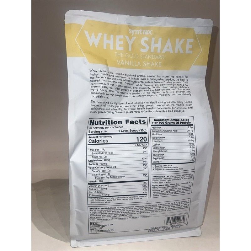 Syntrax Whey Shake The Gold Standard, 5lbs - Vanilla Shake
