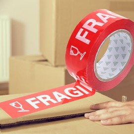 Ipetboom Cinta Frágil de Advertencia Roja para Embalaje, Resistente al Desgaste y Plástico Duradero, Adecuado para Envíos Seguros y Señalización de Cuidado