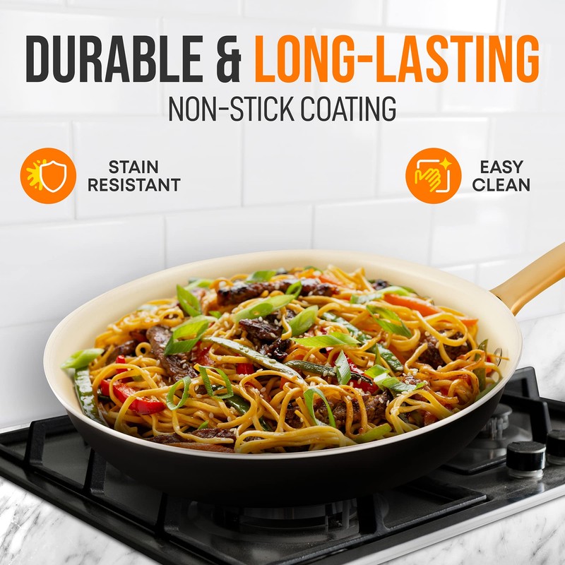 NutriChef 10" Medium Ceramic Fry Pan - Non-Stick Ceramic Coated