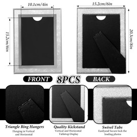 Ubamdom 8 Pcs Silver Picture Frames 4x6 Bulk, Glitter Crystal Photo Picture Frame for Tabletop Display Wedding Birthday Mothers Day Gifts, Mirrored Edge, Horizontally or Vertically
