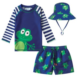 SGMWVB Traje de baño de 3 piezas para niños pequeños y bebés, traje de baño y gorro de sol, traje de baño, traje de baño, camisa de natación UPF 50+, Ranas, 2-3T