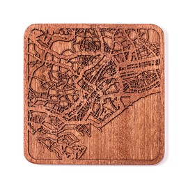 Singapore Map Coaster by O3 Design Studio, 1 piece, Sapele Wooden Coaster With City Map, Handmade, Multiple city optional
