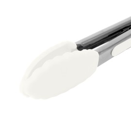 Tovolo Stainless Steel Turner Wide Tips Grips on Handles Non-Stick & Heat-Resistant Silicone, BPA-Free & Dishwasher-Safe, Mini Tongs, White