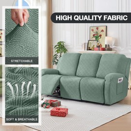 Timeles Recliner Couch Covers Reclining Couch Covers for 3 Cushion Sofa Slipcovers Stretch Soft Washable (Three-Seater, Winter Mint)