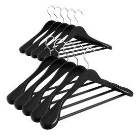 ABHENG Solid Wood Suit Hangers, 10 Pack, Coat Hangers with Non Slip Trouser Bar, 360° Swivel Hook, Heavy Duty Wide for Suit, Coat, Jacket, Trousers, Pants,17.3" W x 9" H, Black AWY0410B