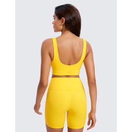 CRZ YOGA Butterluxe Womens V-Neck Longline Sports Bra - U Back Wireless Yoga Bra Low Impact Padded Crop Top High Visibility Yellow Small