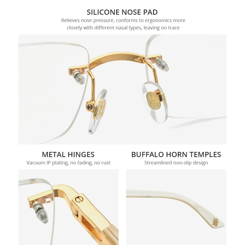 HEPIDEM 100% Really Buffalo Horn Handmade Glasses Frame Square Rimless