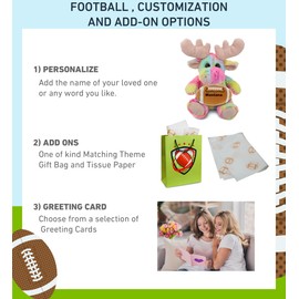 DolliBu Rainbow Moose Stuffed Animal with Football Plush - Huggable Playtime Plush Toy, Cute Wild Life Gift, Plush Doll Animal Toy for Kids and Adults with Name Personalization - 9 Inches