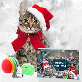 HyzaPhix Cat Christmas Advent Calendar 2024, 24 Day Christmas Countdown Calendar with Assorted Cat Toys for Kitten Cat, Cat Toys Kitten Toys Assortments (Cat)