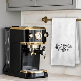 heshengzaixian Funny Kitchen Towel,Microfiber Waffle Weave Dish &Tea Towels with Humorous Quotes But First Coffee–Cute Sarcastic Gift for Women, Hand Towels for Kitchen Decor 16x24 Inch