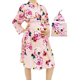 SUFEINI Maternity Mommy Robes with Matching Swaddle Blanket Set, Maternity Mommy Postpartum Bathrobe Sleepwear