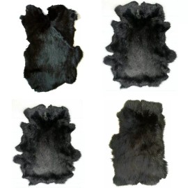 Unbranded 4pcs Real Black Rabbit Skin Pelts Leather Hides Genuine Soft Fur Craft Decor New