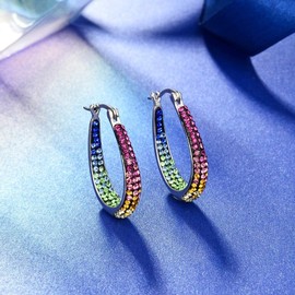 Crystal Hoop Earrings For Women Rhodium Plated Oval Inside Out Earring Party Jewelry Gift