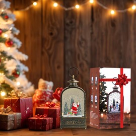 HOME ARCHIVE Christmas Musical Snow Globe Lantern Spinning Water Glittering USB/Battery Operated for Home Christmas Decorations (Santa Claus with Teddy and Gifts)