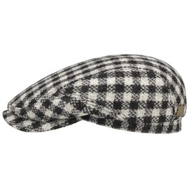 Stetson Harris Tweed Twotone Check Flat Cap Peaked Cap Flat Cap Wool Cap Men – Made in Germany with Peak, Lining Autumn Winter, black-white