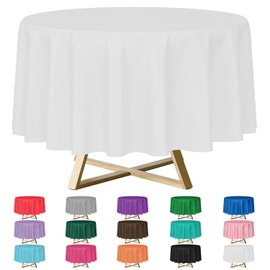 YSYJ 12 Pack White 84 Inch Disposable Plastic Tablecloths Round Table Cloth Plastic Table Cover for Parties