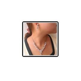 Bridal Crystal Necklace Earrings Set Wedding Pearl Pendant Necklace Floral Bride Jewelry for Women Girls Bridesmaids (Silver)