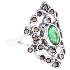 Windalf Luna Women's Medieval Ring 21 mm Green Emerald 925 Sterling Silver, Fabric, Cubic Zirconia