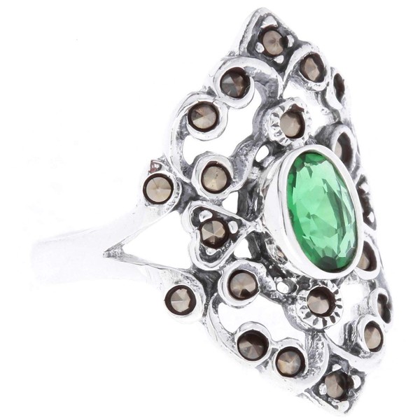 Windalf Luna Women's Medieval Ring 21 mm Green Emerald 925