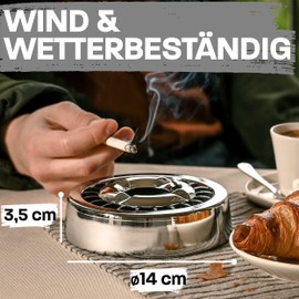3 Glow Killer Ashtrays for Outdoor Use, Silver, Windproof, Dishwasher Safe, Weatherproof, for Indoor and Outdoor Use