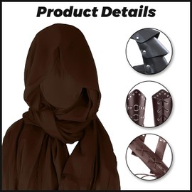 nezababycos Mens Renaissance Accessories Medieval Knight Costume Leather Shoulder Armor Bracers Belt Hood Scarf Viking Ren Faire Cosplay (Brown)