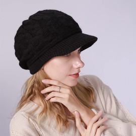 Cozyan Viosr Women's Winter Knitted Beanie Hat Warm Beret Hat Ribbed Cap Women's Winter Hats Women's Winter Hat Beanie Visor, black