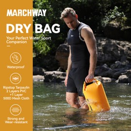 MARCHWAY Floating Waterproof Dry Bag Backpack 5L/10L/20L/30L/40L, Roll Top Sack Keeps Gear Dry for Kayaking, Rafting, Boating, Swimming, Camping, Hiking, Beach, Fishing (Deep Yellow, 5L)