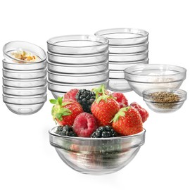 20 pack Mini Glass Prep Pinch Bowls,3.5 Inch(4oz)Clear Small Glass Bowls Set of 12 pack and 2.3 Inch(1oz)8 pack,Glass Serving Bowls Stackable for Kitchen Prep, Dips ,Cooking Toppings,Condiments.