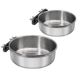 DVHEY Medium+Large Bird Feeding Dish Cups,Parrot Food Bowl Cage with Clamp Holder Stainless Steel,Birdcage Coop Water Feeder for Cockatiel Parakeet Macaw Finches Lovebirds Small Animals (1 Pack, M+L)