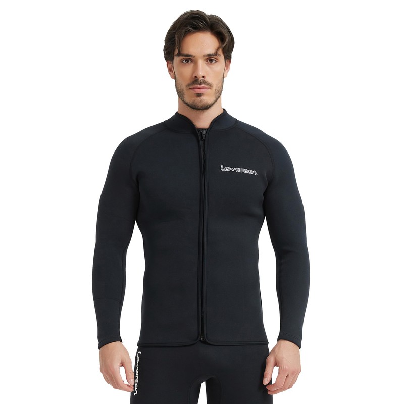 Lemorecn Adult’s 3mm Wetsuits Jacket Long Sleeve Neoprene Wetsuits Top(CA2031BLACK-S)