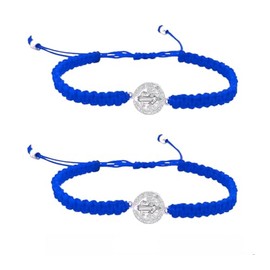 Pulsera Tejida De Hilo San Benito Medalla Ajustable Protección (2 pulseras azules)
