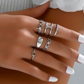 dpvive 12/24 Pcs Knuckle Stainless Steel Silver Rings Set Silver Stacking Rings Midi Ring Rings for Women Adjustable Knuckle Stackable Rings for Women…, Non-Precious Metal, Agate