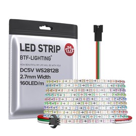 BTF-LIGHTING RGB IC 2.7mm Breite Super Schmaler LED Streifen SMD0807 DC5V 5M 160LEDs/m Adressierbares Band Flexibles Traum Farbe Dünnes Seil IP30 Nicht Wasserdicht für DIY Dekoration (nur Streifen)
