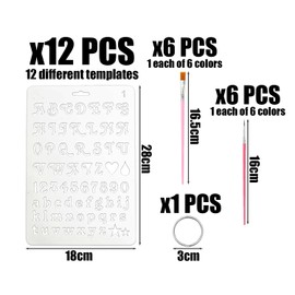 EOWVISN 12 Piece Alphanumeric Templates, Comes With 12 Pieces Paint Brushes And 1 Piece Keychain, Painting Tools, Crafts Painting Accessories, Reusable Drawing Templates
