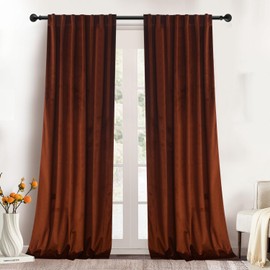Roslynwood Luxury Soft Rust Velvet Curtains 84 inches Long Back Tab Thermal Insulated Blackout Window Drapes for Living Room/Bedroom/Dining Room, W52 x L84, 2 Panels