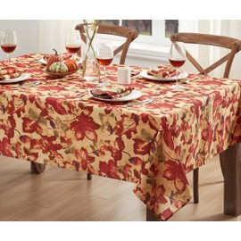 Newbridge Thanksgiving Autumn Leaf Collage Rectangle Fabric Tablecloth, 60 x 120 Inch, Contemporary Fall Leaves Soil Resistant, Easy Care Table Cover for Holiday Dinner Party